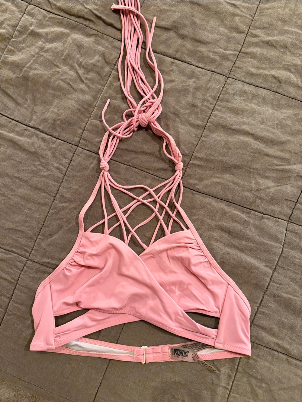 Pink by Victoria’s Secret bikini top with crisscross top detailing and cut outs